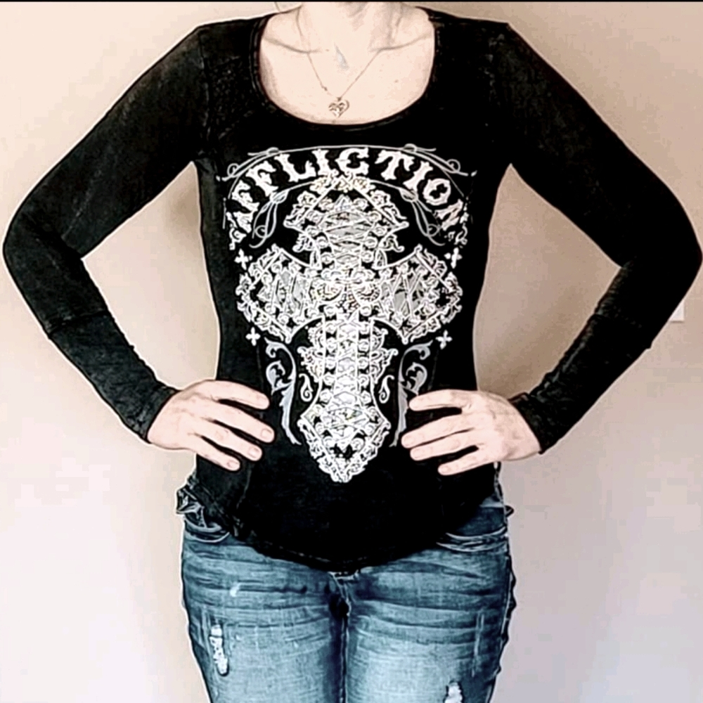 Affliction Rhinestone Graphic Long Sleeve